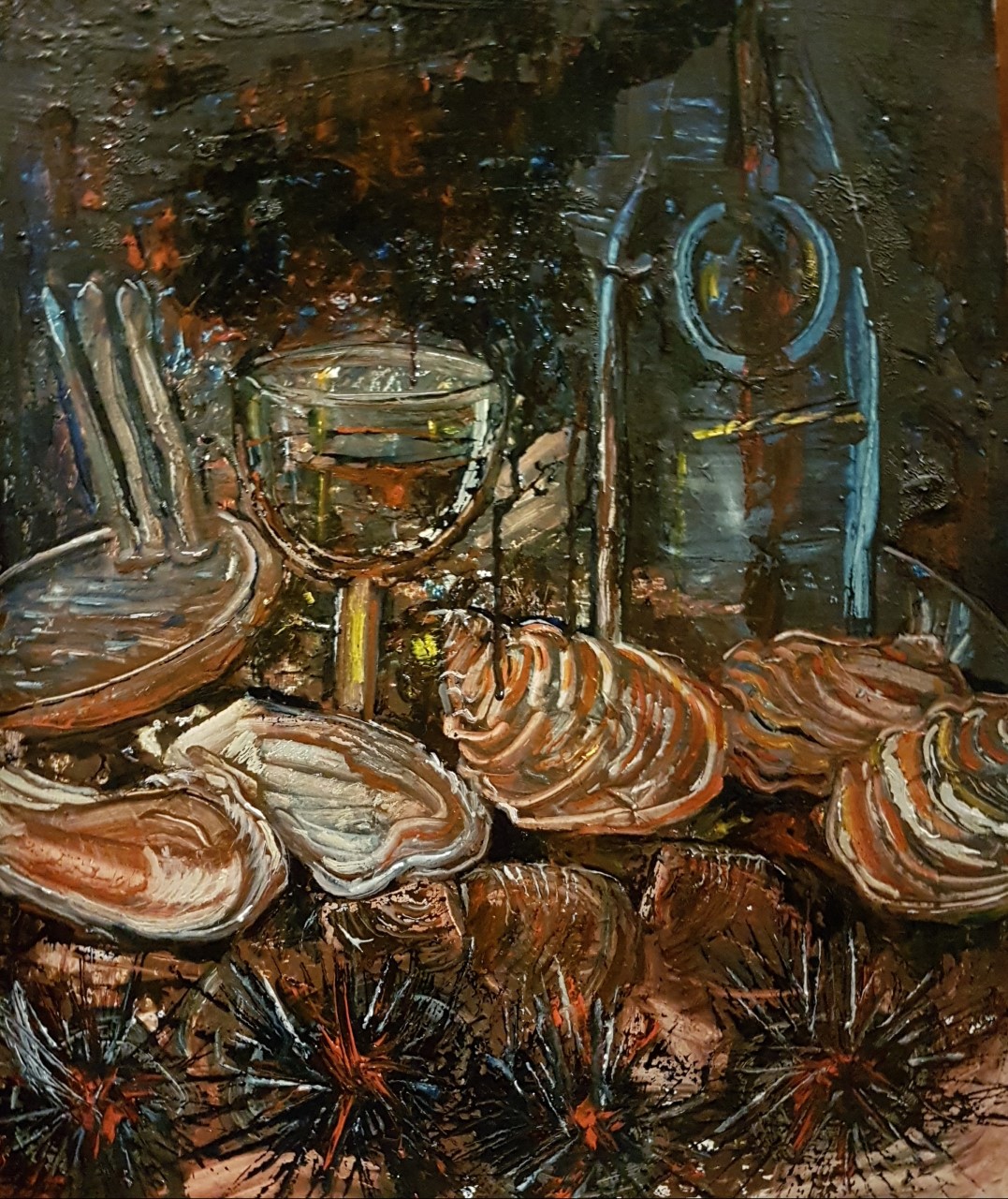 Peinture de l'artiste peintre Adèle liva, le titre de l'oeuvre est : Pins au vent